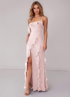 Azazie Malia Bridesmaid Dresses Blushing Pink Sheath Ruched Chiffon Dress image6