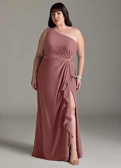 Azazie Liza Bridesmaid Dresses Desert Rose Mermaid One Shoulder Chiffon Dress image6