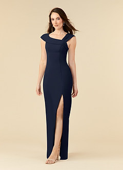 Azazie Ellen Mother of the Bride Dresses Dark Navy Sheath Side Slit Stretch Crepe Dress image3
