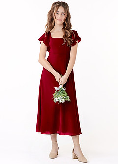 Azazie Bondi Junior A-Linie Gestreift Chiffon Kleid Burgunderrot image1