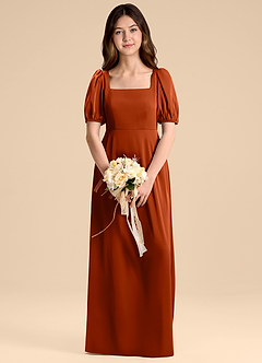 Azazie Briar Junior Paprika A-Line Bow Stretch Satin Dress image1