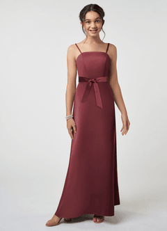 Azazie Anina Junior Robe Trapèze en Satin extensible Arc Merlot image3