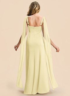 Azazie Chelsea Junior Lemon Sorbet Sheath Pleated Stretch Satin Dress image2