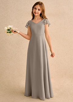 Azazie Nari Girls Formal Blumenmädchenkleider A-Linie mit ärmel Chiffon Kleid Taupe image1
