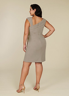 Azazie Cecily At-home Try On Dresses Taupe Sheath Stretch Crepe Dress image8