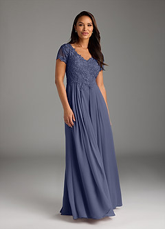 Azazie Dunja Mother of the Bride Dresses Stormy A-Line V-Neck Lace Chiffon Dress image3