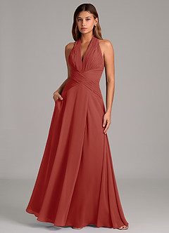 Azazie Elizabeth Bridesmaid Dresses Terracotta A-Line Pleated Chiffon Dress image5