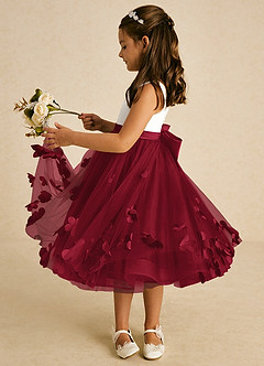 Azazie Sprout Flower Girl Dresses Burgundy A-Line Bow Tulle Dress image4