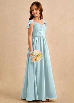 Azazie Meimei Girls Formal vestidos de niña de las flores Vestido de Neblina de Gasa de Corte en A con Plisado image4