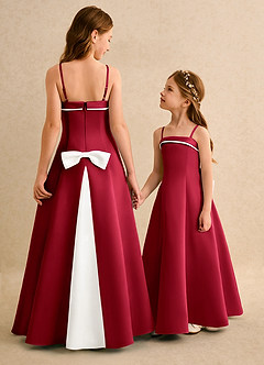 Azazie Izel Girls Formal Flower Girl Dresses Ivory Scarlet A-Line Pleated Matte Satin Dress image1