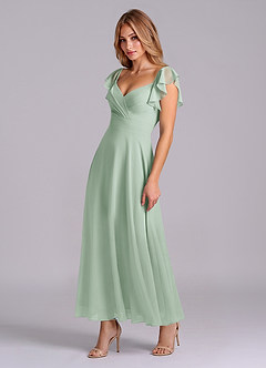 Azazie Leilani Bridesmaid Dresses Agave A-Line Ruched Chiffon Dress image4