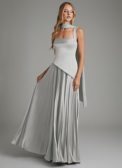 Azazie Stephanie Bridesmaid Dresses Silver A-Line Corset Stretch Satin Dress image6