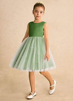 Azazie Esme Abiti da Ragazza di Fiori Abito Principessa in Tulle Fiocco Basilico image5