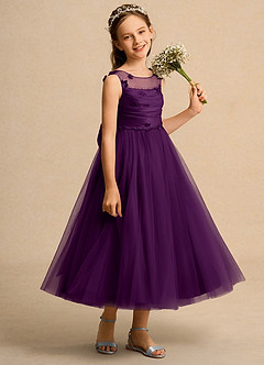 Azazie Snowball Girl Flower Girl Dresses Grape Ball-Gown Pleated Tulle Dress image4