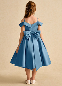 Azazie Favia Flower Girl Dresses Steel Blue A-Line Off the Shoulder Matte Satin Dress image1