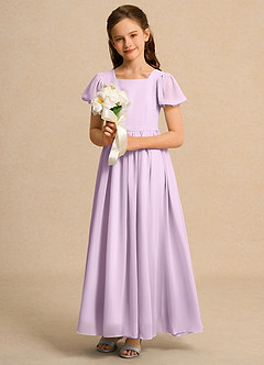Azazie Lilia Girls Formal Robe Demoiselle D'honneur Fillette Robe Trapèze en Mousseline de soie avec manches Frostiges Flieder image4