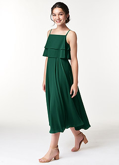 Azazie Ensley Junior Emerald A-Line Pleated Chiffon Dress image3