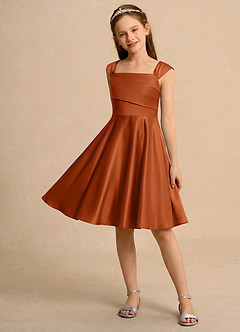 Azazie Budle Flower Girl Dresses Burnt Orange A-Line Pleated Matte Satin Dress image3