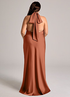 Azazie Velli Abiti da Damigella Abito Sirena in Raso Elasticizzato Collo Alto Cedro Rosa image9