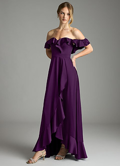 Azazie Lyra Bridesmaid Dresses Grape A-Line Off the Shoulder Stretch Satin Convertible Dress image7