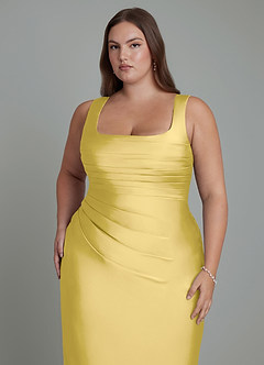 Azazie Agustina Bridesmaid Dresses Canary Mermaid Corset Stretch Satin Dress image12