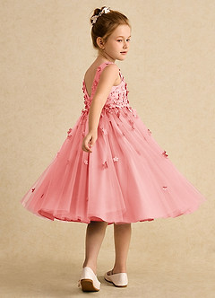 Azazie Lana Flower Girl Dresses Coral A-Line Sleeveless Matte Satin Dress image4