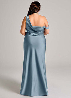 Azazie Madelyn Bridesmaid Dresses Dusty Blue Mermaid One Shoulder Stretch Satin Convertible Dress image11