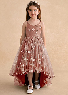 Azazie Celia Robe Demoiselle D'honneur Fillette Robe Trapèze en Tulle Bretelles spaghetti Paprika image6