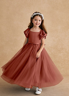 Azazie Suzy Flower Girl Dresses Auburn A-Line with Sleeves Tulle Dress image4