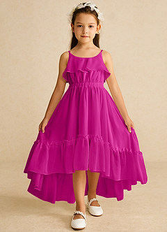 Azazie Karmen Flower Girl Dresses Fuchsia A-Line Ruched Chiffon Dress image1