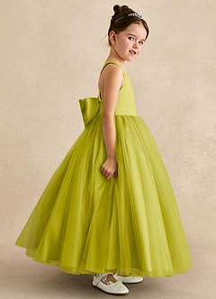 Azazie Peanut Flower Girl Dresses Lemongrass A-Line Strap Tulle Dress image3