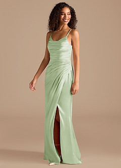 Azazie Deandra Bridesmaid Dresses Dusty Sage Mermaid Pleated Metallic Satin Dress image3