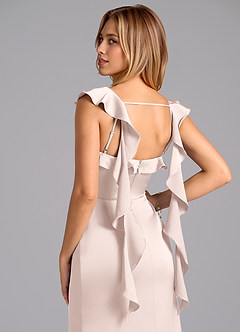 Azazie Adi 신부 들러리 드레스 A라인 주름진 스트레치 새틴 바닥 길이 드레스 image2