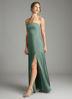 Azazie Wren Bridesmaid Dresses Eucalyptus A-Line Strapless Stretch Satin Convertible Dress image5