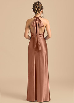 Azazie Velli 신부 들러리 드레스 쉬스 하이넥 메탈릭 새틴 바닥 길이 드레스 image5