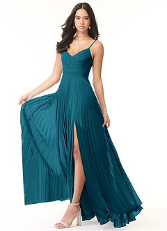Azazie Vini Abiti da Damigella Abito A-Line in Chiffon con Scollo a V a Pieghe Blu Inchiostro image3