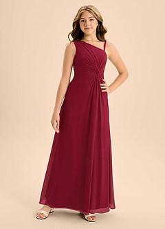 Azazie Brooke Junior Burgundy A-Line Side Slit Chiffon Dress image4