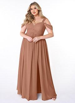 Azazie Lianne Robes de demoiselle d'honneur Robe Trapèze en Mousseline de soie Épaule décolletée Bronze image7