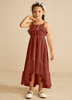 Azazie Karmen Flower Girl Dresses Auburn A-Line Ruched Chiffon Dress image4