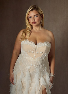 Azazie Ceresia Wedding Dresses Diamond White Champagne Sheath Sequins Tulle Dress image15