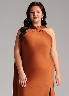 Azazie Kinsley Bridesmaid Dresses Cinnamon Mermaid Side Slit Stretch Satin Dress image13