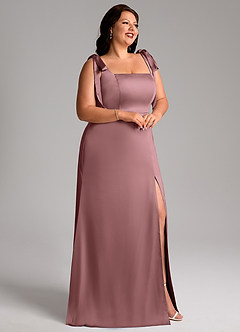 Azazie Frostine Bridesmaid Dresses Vintage Mauve A-Line Bow Stretch Satin Dress image11