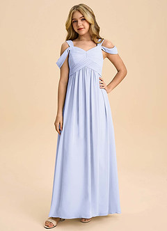 Azazie Lianne Junior Lavender A-Line Off the Shoulder Chiffon Dress image3