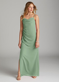 Azazie Mai Junior Matcha Sheath Pleated Chiffon Dress image3