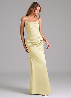 Azazie Lucille Robes de demoiselle d'honneur Robe Sirène Convertible en Satin extensible Sans bretelles Sorbet Citron image5