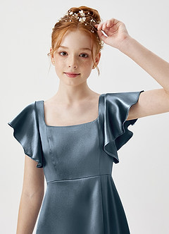 Azazie Bondi Junior Twilight A-Line Side Slit Metallic Satin Dress image5
