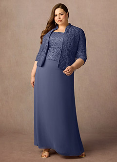 Azazie Cornelia Mère de la mariée Robes Robe Fourreau en Mousseline de soie Encolure carrée paillettes Bleu Orageux image20