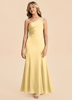 Azazie Ren Junior Butter A-Line Pleated Stretch Satin Dress image5
