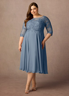Azazie Marge Brudens mor kjoler A-Line Scoop Blonde Chiffon Te-længde Kjole image6