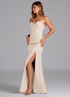 Azazie Claudelle Brautjungfernkleider Meerjungfrau-Linie Schulterfrei Stretch-Satin Kleid Alabaster Weiß image3